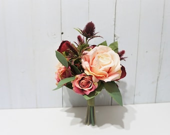 Blush Wedding Bouquet, Burgundy Flower Bouquet, Blush Flower Girl Bouquet, Burgundy Junior Bridesmaid Bouquet, Dark Red Table Flower