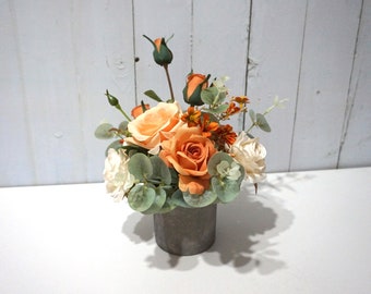 Burnt Orange Wedding Table Centerpiece, Peach Floral Bouquet, Wedding Table Decor, Summer/Autumn Table Flower, Eucalyptus Wedding Bouquet