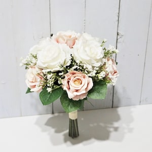 Light Blush / White Floral Bouquet, Blush Bridesmaid Bouquet, Baby&#39;s Breath Wedding Bouquet, Blush Table Flower, Flower Girl Bouquet