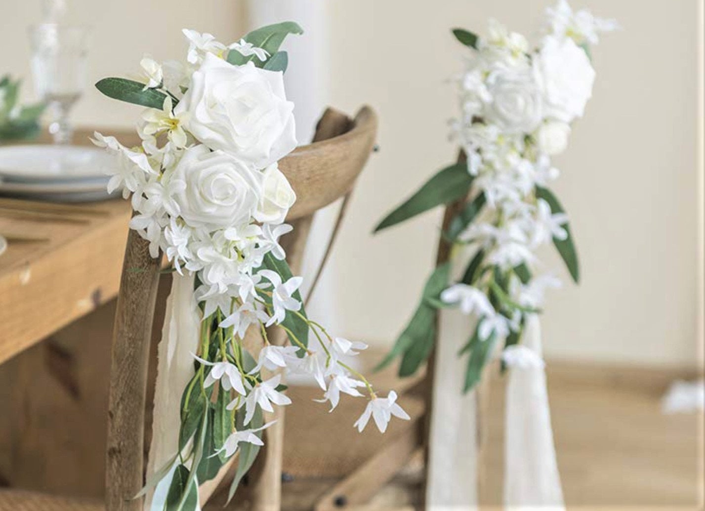 White Rose Wedding Aisle Flower, Wedding Chair Flower, White Church Pew Flower, Wedding Ceremony Aisle Decoration, Wedding Pew Decor