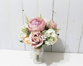 Dusty Rose Bridesmaid Floral Bouquet, Blush Purple Wedding Bouquet, Dusty Rose Table Flower, Blush Bouquet, Blush Flower Girl Bouquet