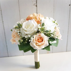 Pfirsich Brautjungfer Blumenstrauß, Frühlingshochzeitsstrauß, Pfirsich-Tischdekoration, Pfirsich-Brautstrauß, Blumenmädchen-Blumenstrauß, Hochzeits-Blume