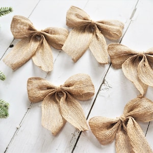 Set of 5 / 10 Burlap Bows, Rustic Gift Wrapping, Christmas Gift Wrapping, Wedding Gift Packing, Wedding Decor, Rustic Wedding, Rustic Bow