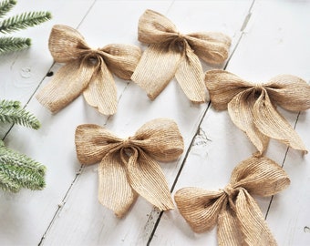 Lot de 5/10 noeuds en toile de jute, emballage cadeau rustique, emballage cadeau Noël, emballage cadeau de mariage, décoration de mariage, mariage rustique, noeud rustique