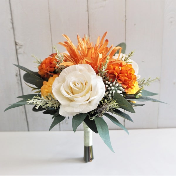 Gebrannte Orange Brautjungfer Bouquet, Gebrannte Orange Hochzeit Bouquet, Hochzeit Mittelstück, Gebrannte Orange Blumenmädchen Bouquet, Herbst Hochzeit Bouquet