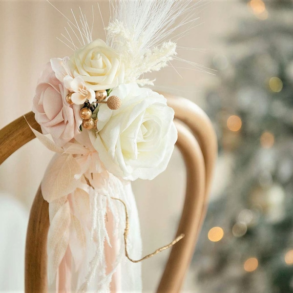 White/Light Blush Wedding Chair Flower, Wedding Aisle Flower, Church Pew Flower, Wedding Ceremony Aisle Decoration, Wedding Pew Decor