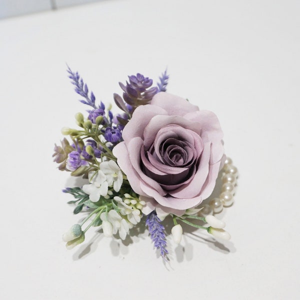 Lavender Wrist Corsage, Dusty Purple Rose Wedding Handband, Purple Flower Wrist Corsages, Lavender Wedding Flower, Rustic Purple wedding