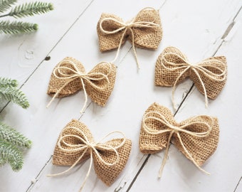 Set of 5 / 10 Burlap Ribbon Bows, Rustic Gift Wrapping, Christmas Gift Wrapping, Wedding Gift Packing, Wedding Decor, Rustic Wedding