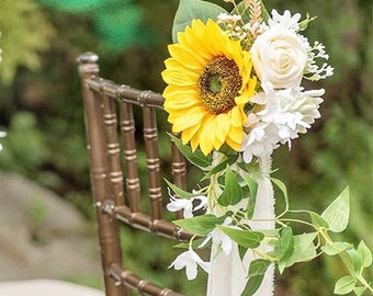 Sun Flower Wedding Chair Flower, Beach Wedding Aisle Flower, Church Pew Flower, Summer Wedding Ceremony Aisle Decoration, Wedding Pew Decor