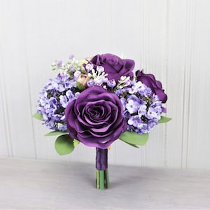 Plum Rose Floral Bouquet, Purple Wedding Bouquet, Purple Table Flower, Plum Bridal Bouquet, Plum Bridesmaid Bouquet, Flower Girl Bouquet