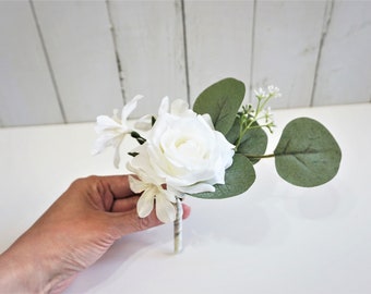 Weiße Rose Hochzeitstorte Blume, Eukalyptus Hochzeitstorte Blumenstrauß, Cupcake Blumen, Hochzeitstorte Dekor, Hochzeitstorte Topper