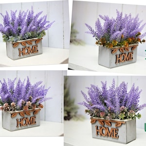 Künstlicher Lavendel im Holztopf, rustikale Wohndekoration, lebensechte Lavendelpflanze, Bauernhausdekoration, Kamindekoration, Tischblume