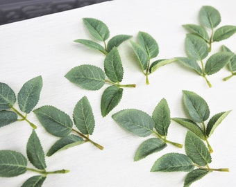 15 Stems Rose Leaf, Dusty Green Artificial Leaf, Cupcake Topper, Faux Rose Leaf, Cupcake Decor, Wreath Greenery, Wedding Cake Decor