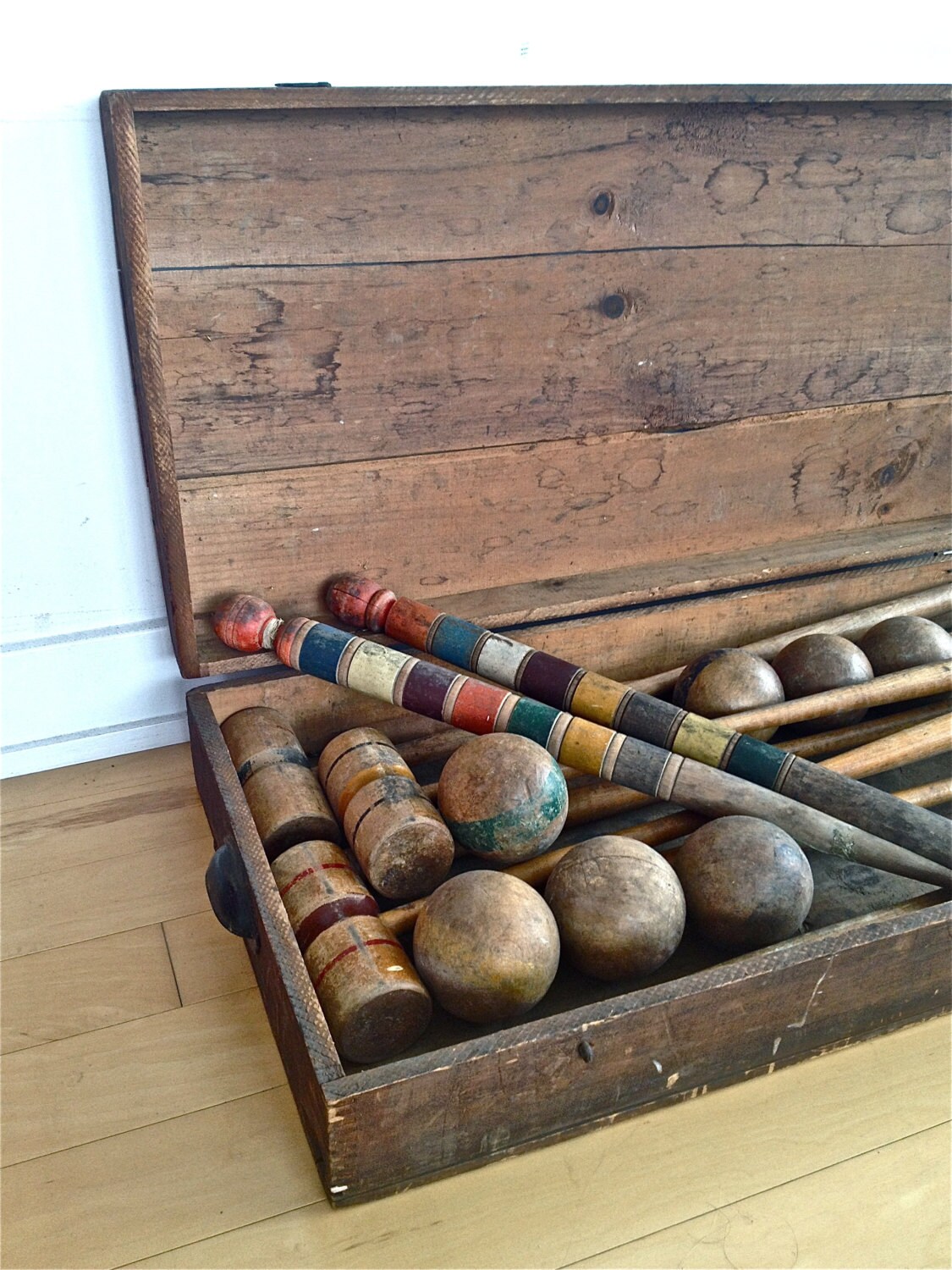 Antique Victorian Croquet Set in original dovetail wooden box. Etsy