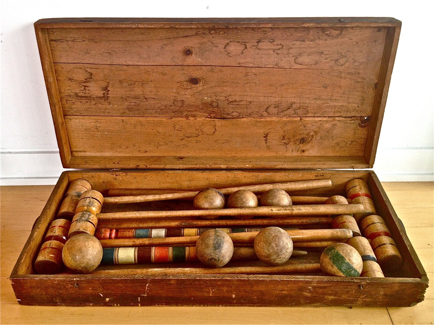 Antique Victorian Croquet Set in original dovetail wooden box. Etsy