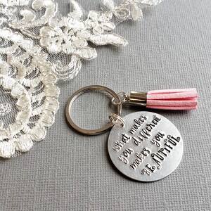 Inspirational Keychain, Motivational Keyring, Personalized Gift, Custom KeyRing, Tassel KeyChain, Gift for Her, HandStamped Keyring image 3