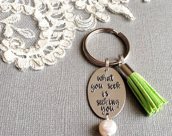 Personalized Gift, Personalized KeyChain, Custom Key Ring, Tassel KeyChain, Keytag, Hand Stamped Keyring, Rumi Quote, Inspirational Keychain