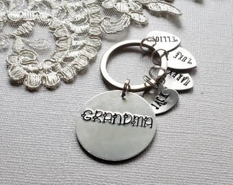 GrandMother Gift, Gift for Nana, Mothers Day Gift,  Personalized KeyChain, Custom KeyRing, Hand Stamped, Grandma Gift, Granny Gift, KeyChain