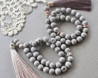 Grey Druzy Tasbih, Tasbeeh for Bride, Islamic Dhkir Bead, Muslim Gift, Eid Gift, Ramadan Gift, Gift for Mom, Hajj Gift, Muslim Wedding Gift