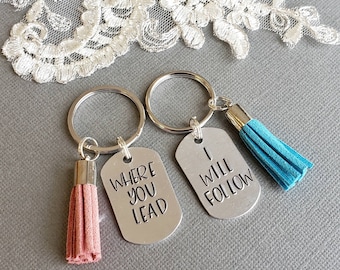 Where You Lead I Will Follow, Mother Daughter Keychains, Mother's Day Gift, Personalized Couples Gift Set, His and Hers KeyRing, Anniversary