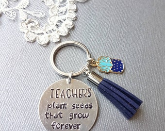 Personalized Teacher's Gift, Teacher KeyChain, Custom Key Ring, Tassel KeyRing, Keytag, Hand Stamped Keyring, Inspirational Keychain