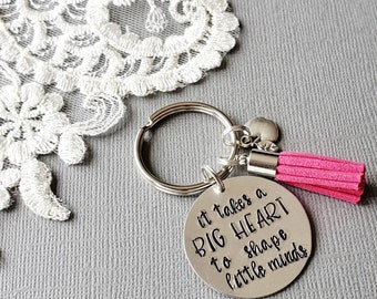 Personalized Teacher's Gift, Teacher KeyChain, Custom Key Ring, Tassel KeyRing, Keytag, Hand Stamped Keyring, Inspirational Keychain