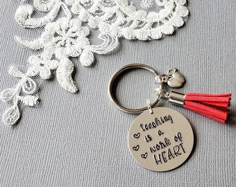 Personalized Teacher's Gift, Teacher KeyChain, Custom Key Ring, Tassel KeyRing, Keytag, Hand Stamped Keyring, Inspirational Keychain