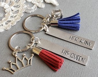 His Queen Her King, Personalized Couples KeyChain, Matching Couple KeyChain, Wedding KeyRing, His and Hers, Anniversary Gift, Valentines Day