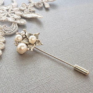 Hijab Pin, Scarf Pin, Statement Pin, Rhinestone Hijab pin, Stick Pin, Ramadan Gift, Eid Gift, Gift for Hijabi, Coat Pin, Lapel Pin, Pearl image 1