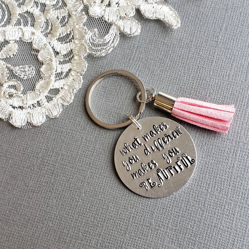 Inspirational Keychain, Motivational Keyring, Personalized Gift, Custom KeyRing, Tassel KeyChain, Gift for Her, HandStamped Keyring image 4