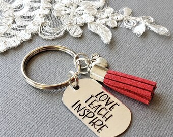 Personalized Teacher's Gift, Teacher KeyChain, Custom Key Ring, Tassel KeyRing, Keytag, Hand Stamped Keyring, Inspirational Keychain