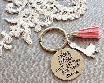 LLAMA MAMA, Llama Gifts, Mother Gift, Gift for Mom,  Mothers Day Gift, LPersonalized KeyChain, Custom KeyRing, Baby Shower Gift, Mom to Be