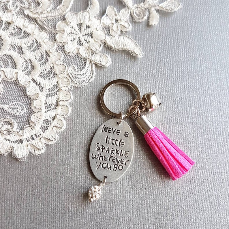 Custom Key Ring Inspirational Keychain Personalized KeyChain Hand Stamped Keyring Personalized Gift Tassel KeyChain Keytag Sparkling