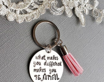 Inspirational Keychain, Motivational Keyring, Personalized Gift, Custom KeyRing, Tassel KeyChain, Gift for Her, HandStamped Keyring