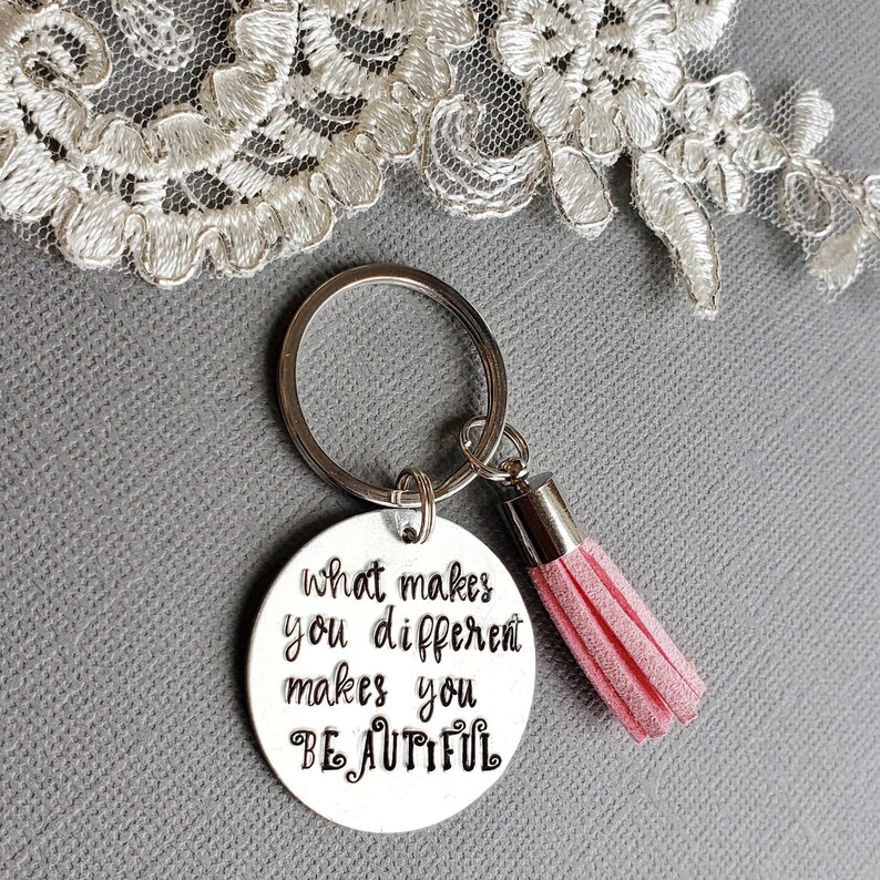 Inspirational Keychain, Motivational Keyring, Personalized Gift, Custom KeyRing, Tassel KeyChain, Gift for Her, HandStamped Keyring image 1