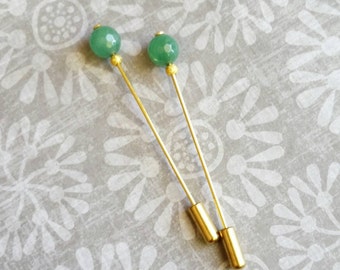 Hijab Pin, Glamorous Green Jade Scarf Pin, Hijab Accessory, Hat Pin, Lapel Pin, Eid Gift, Ramadan Gift, HIjabi, Muslim Wedding, Islamic Gift