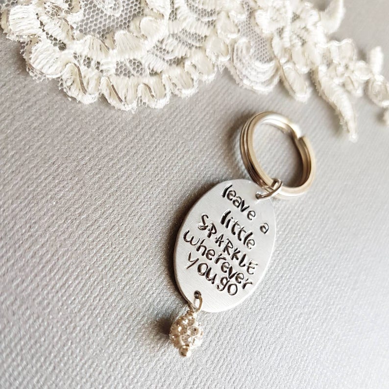 Custom Key Ring Inspirational Keychain Personalized KeyChain Hand Stamped Keyring Personalized Gift Tassel KeyChain Keytag Sparkling