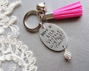 Personalized Gift, Personalized KeyChain, Custom Key Ring, Tassel KeyChain, Keytag, Hand Stamped Keyring, Sparkling, Inspirational Keychain