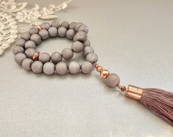 Personalized Grey Druzy Tasbih, Semi-Precious Stone Tasbeeh, 33 Beads Misbaha, Muslim Gift, Eid Gift, Ramadan Gift, Hajj Gift, Islamic Gift