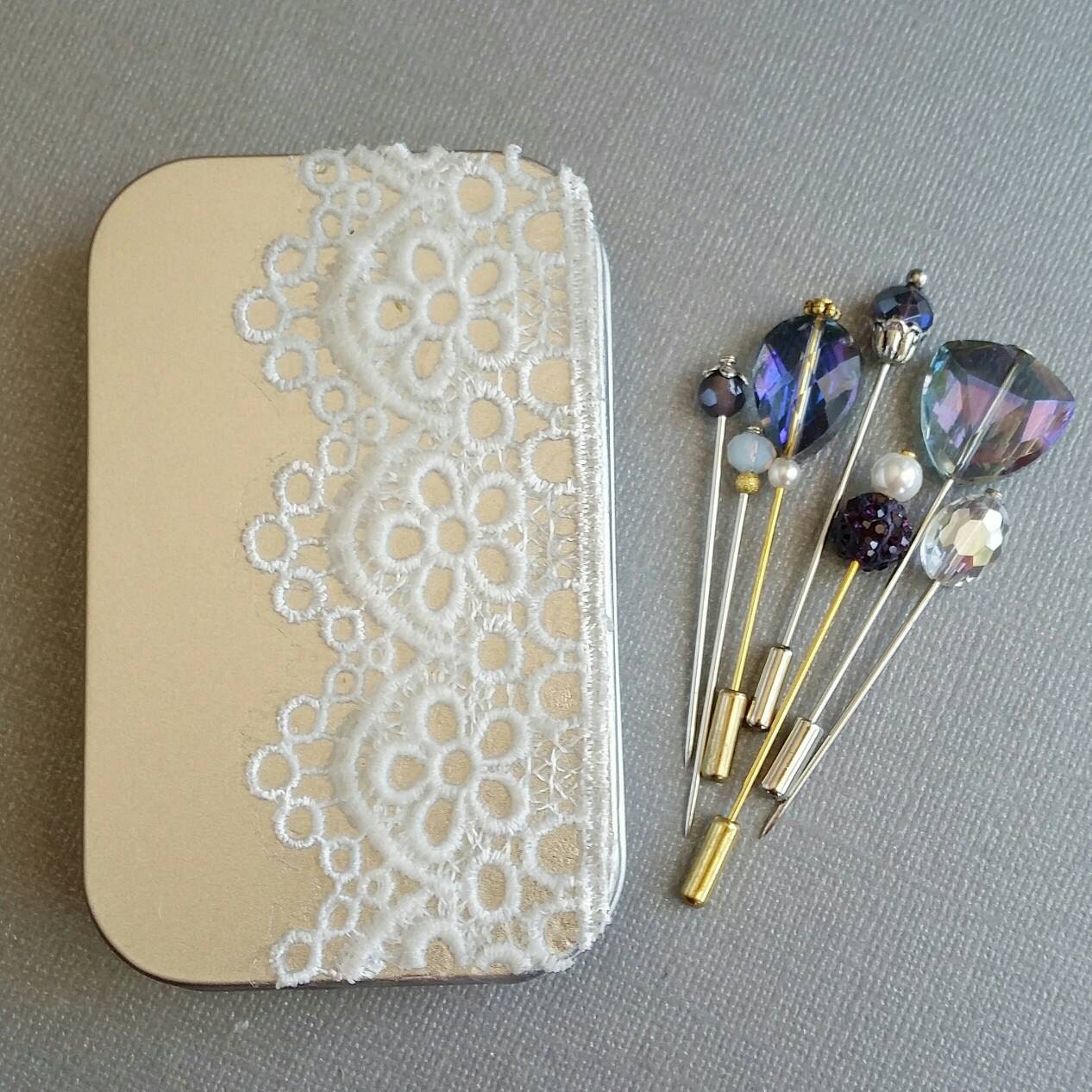 Purple Hijab Pin Set Tin, Hijab Pin Box, Hijab Accessories, Bridal Muslim Bridesmaid,  Hijab Jewelry, Eid Gift, Ramadan Gift, Muslim Jewelry