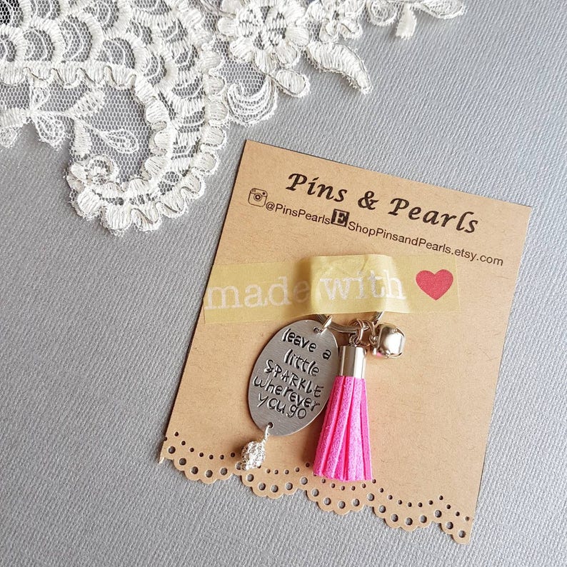 Custom Key Ring Inspirational Keychain Personalized KeyChain Hand Stamped Keyring Personalized Gift Tassel KeyChain Keytag Sparkling