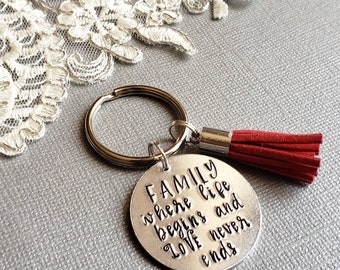 Family Where Life Begins and LOVE Never Ends, Personalized Keyring, Family KeyChain, Anniversary Gift, Valentine's Day Gift, Couples Gift