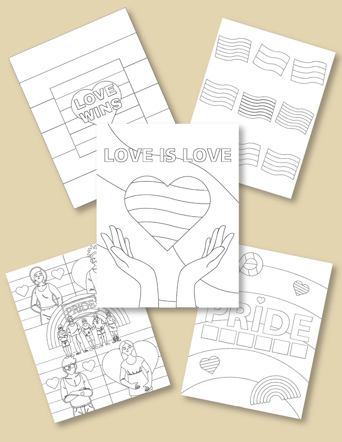 Pride Coloring Pages Pack of 5 Digital | Etsy