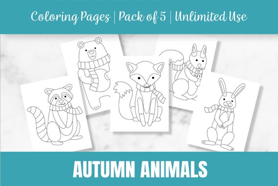 Autumn Animal Coloring Pages Fall Fox Squirrel Bear