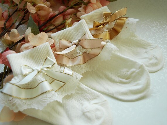 baby cream frilly socks