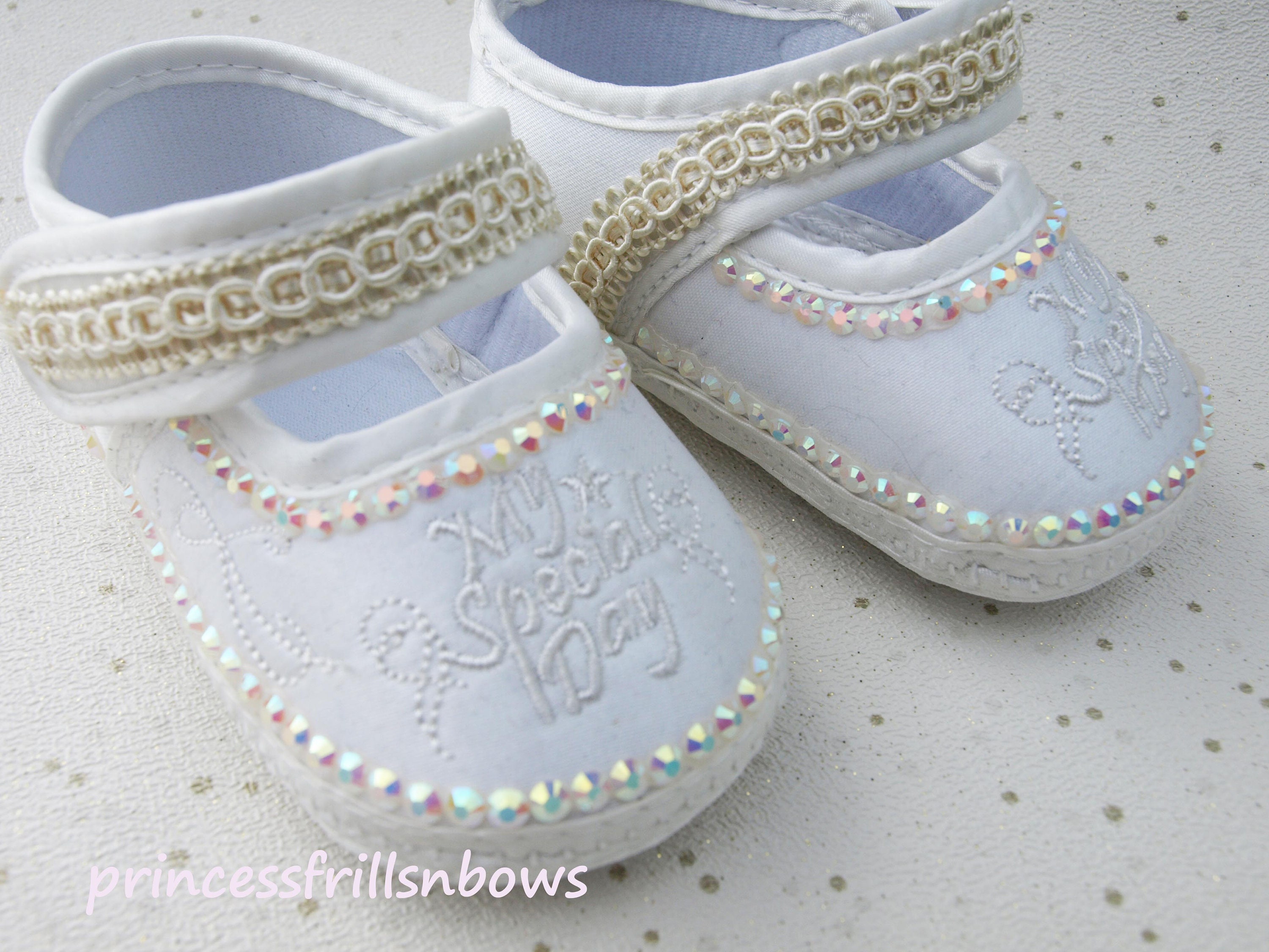 satin christening shoes