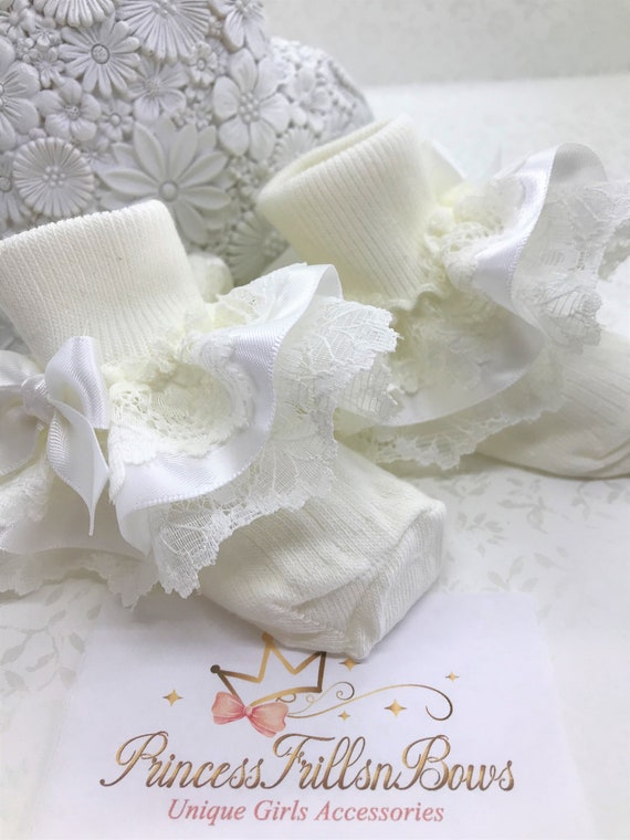 girls ivory frilly socks