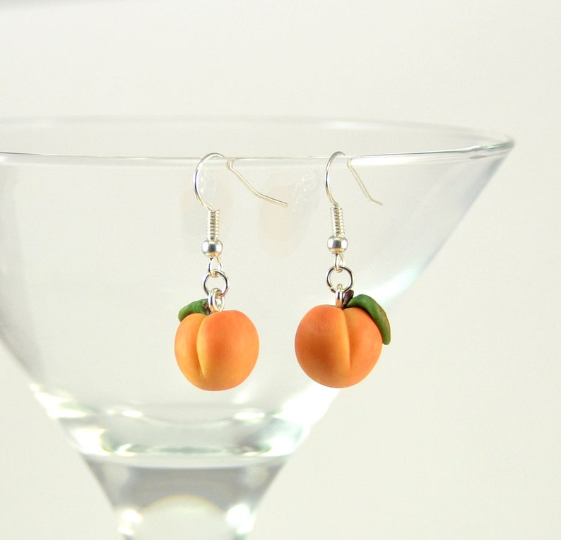 Peach earrings Polymer clay jewelry Fruit earrings Handmade small fruit earrings