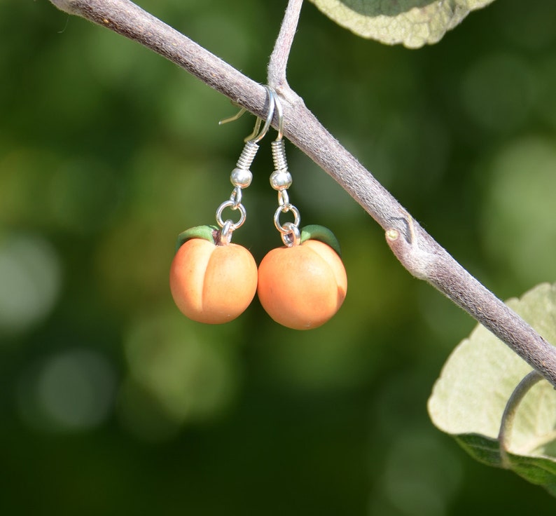 Peach earrings Polymer clay jewelry Fruit earrings Handmade small fruit earrings