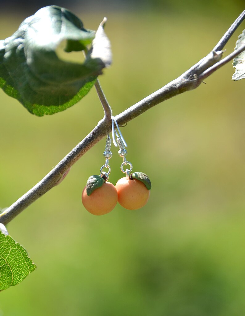 Peach earrings Polymer clay jewelry Fruit earrings Handmade small fruit earrings